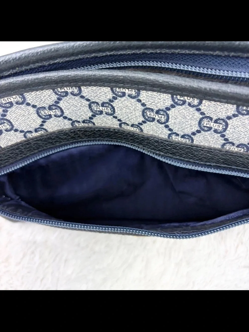 Gucci Blue and Beige Monogram Zip Clutch
